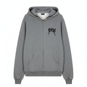Revenge Zip‎ Up Hoodie Embroidered Logo Grey Small